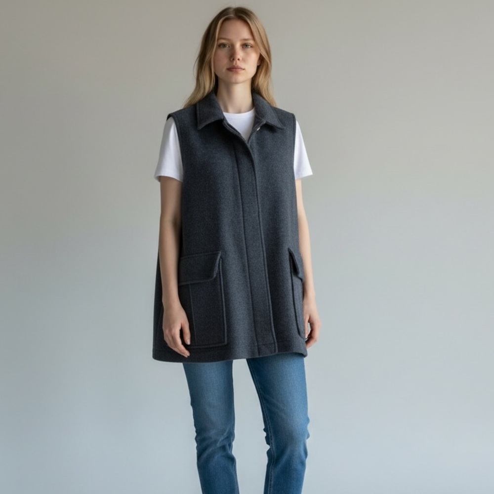 Women’s Mary Deangelis‎ Pure Wool Vest Blue Made in England Size Medium